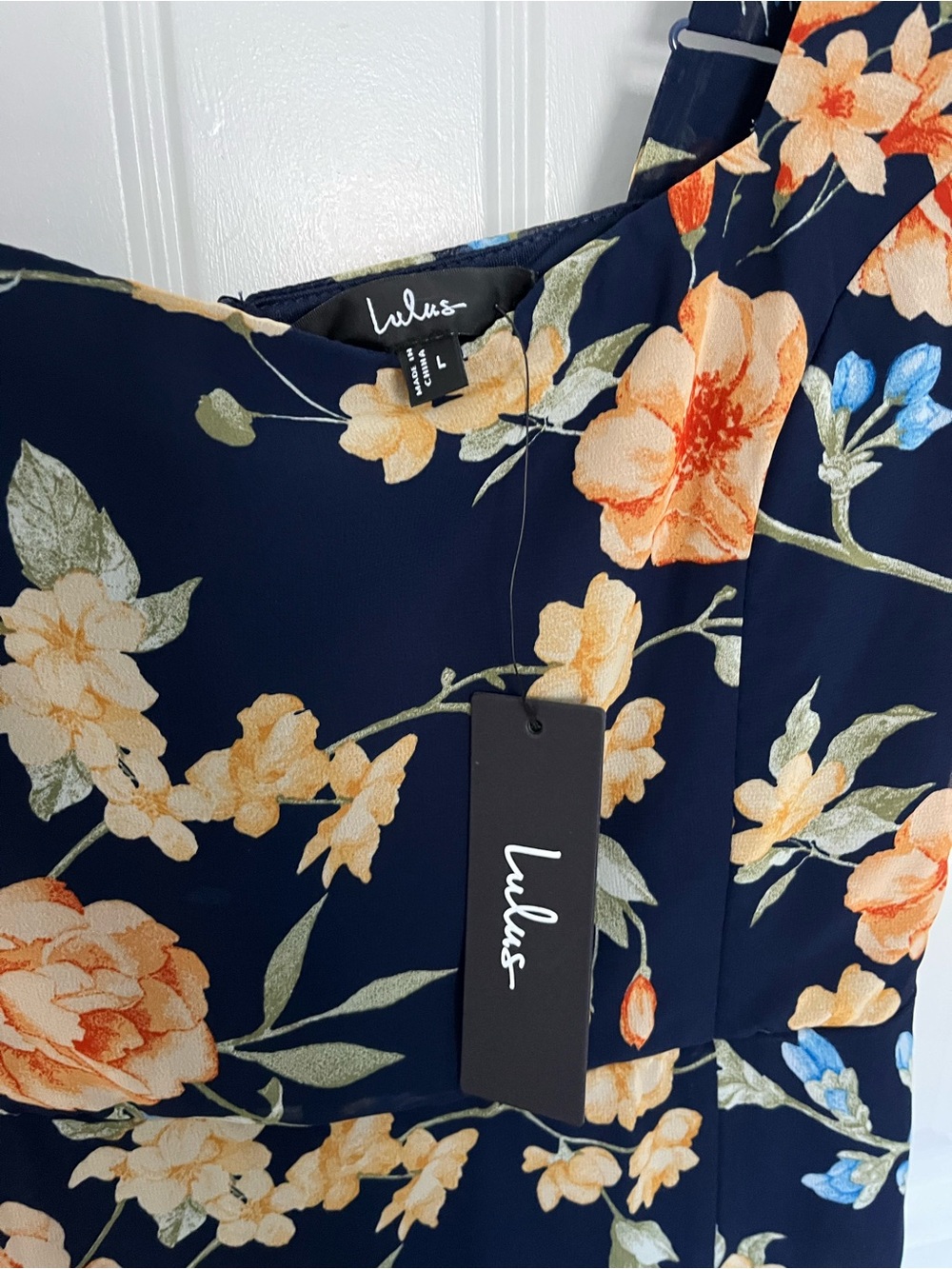 Lulu's Navy Floral Maxi Dress with Peach Blooms - Picture 7 of 13